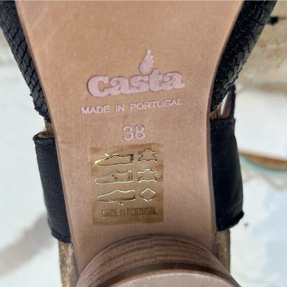 Casta Black Leather Lace Up Wide Strap Heeled Sandals Size 38 (US 7.5) - Picture 13 of 13